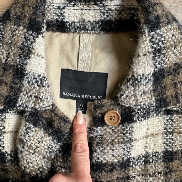 Banana Republic Oversized Italian Bouclé Shirt Jacket Camel Plaid XS - Picture 4 of 8